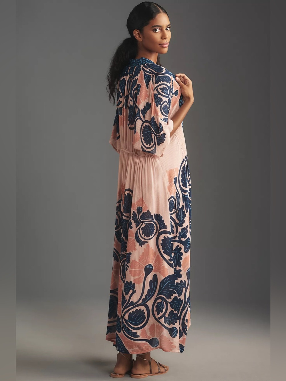 Anthropologie Bl-nk Printed Sheer Kaftan ONE SIZE Bohemian Paisley Cobalt Print